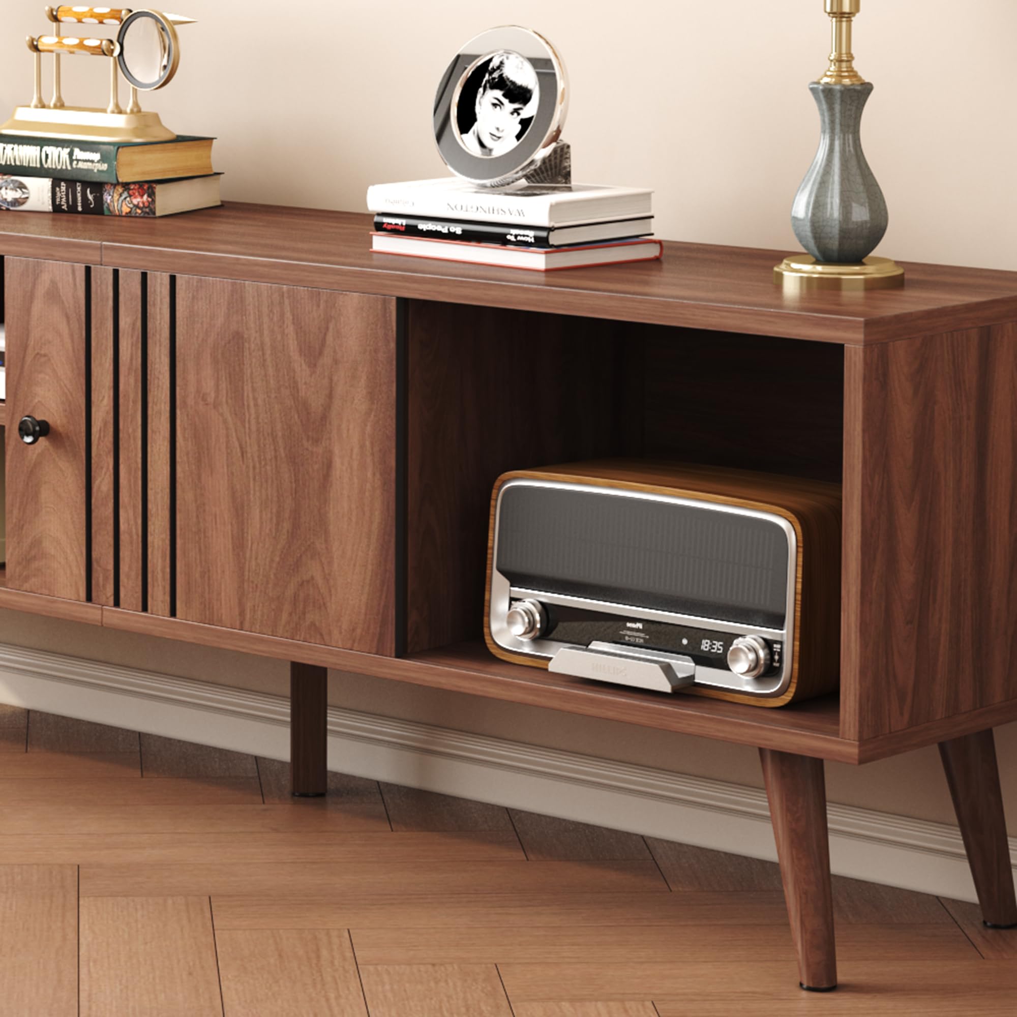 Mid-Century Modern TV Stand with Sliding Door