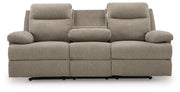 Mocha Chenille Reclining Sofa with Drop-Down Table