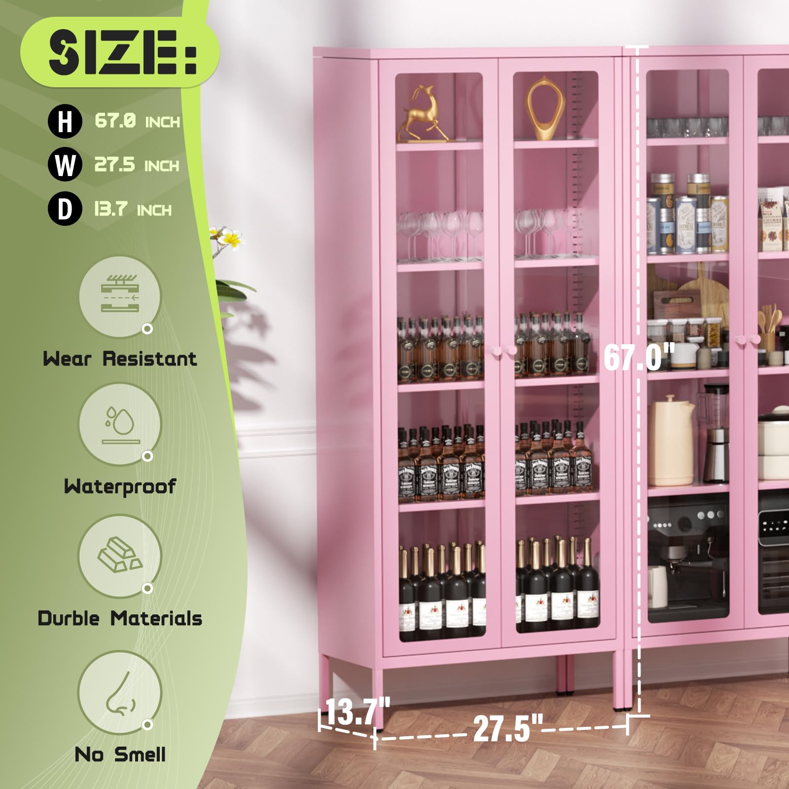 5-Tier Glass Display Cabinet with Adjustable Shelves