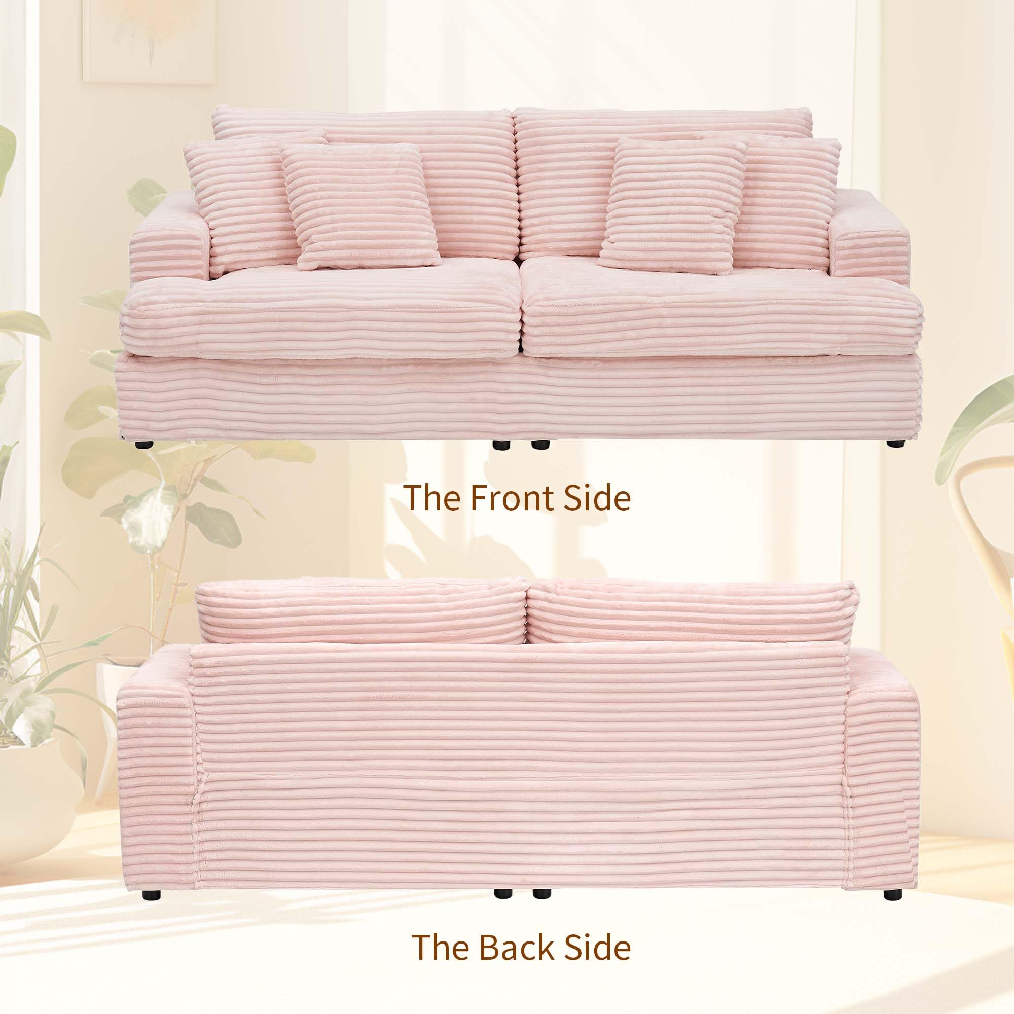 Pink Corduroy Sleeper Sofa 3-Seater with Deep Seat