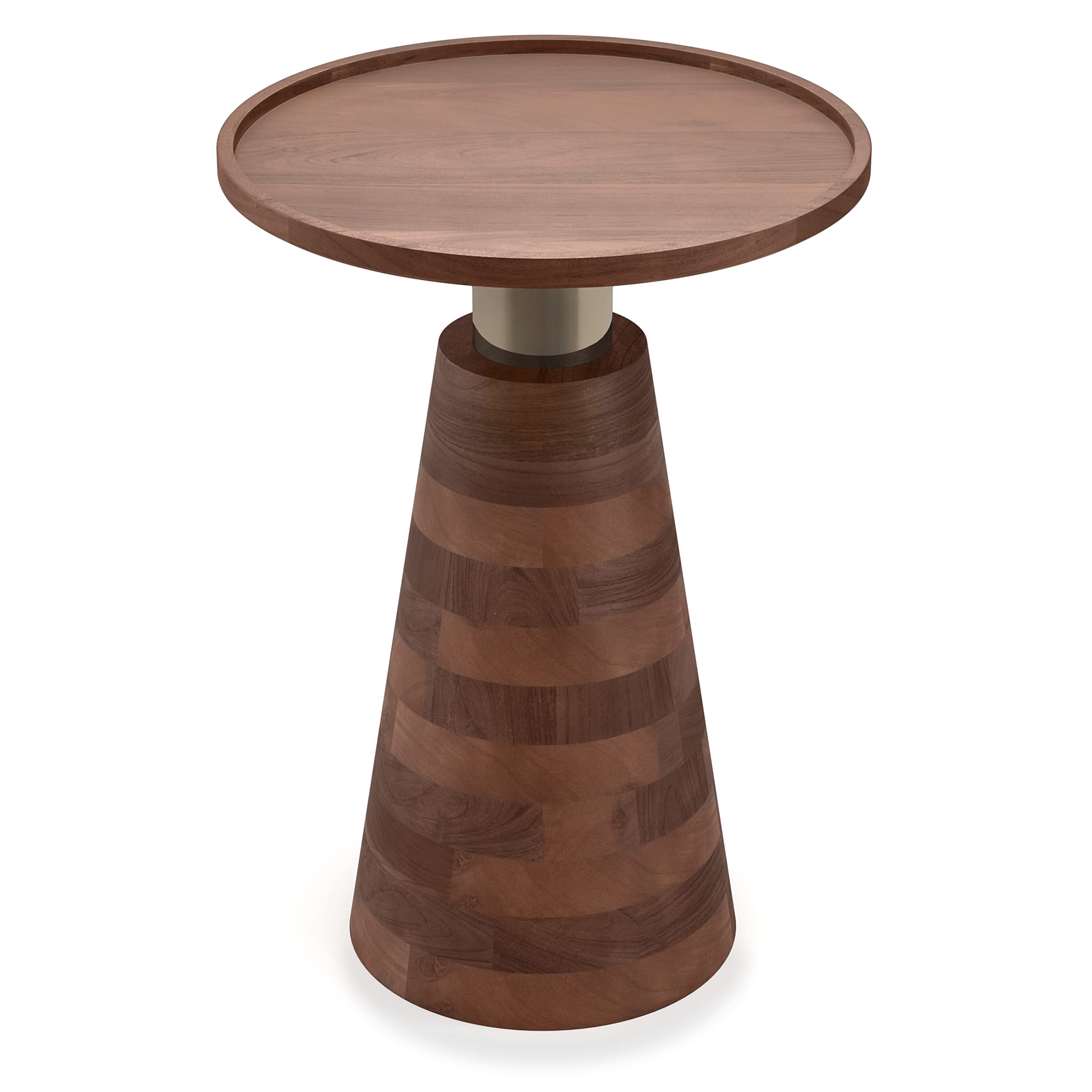 Kramer End Table - 16 Inch Round Acacia Wood Accent Table with Cone Pedestal Base