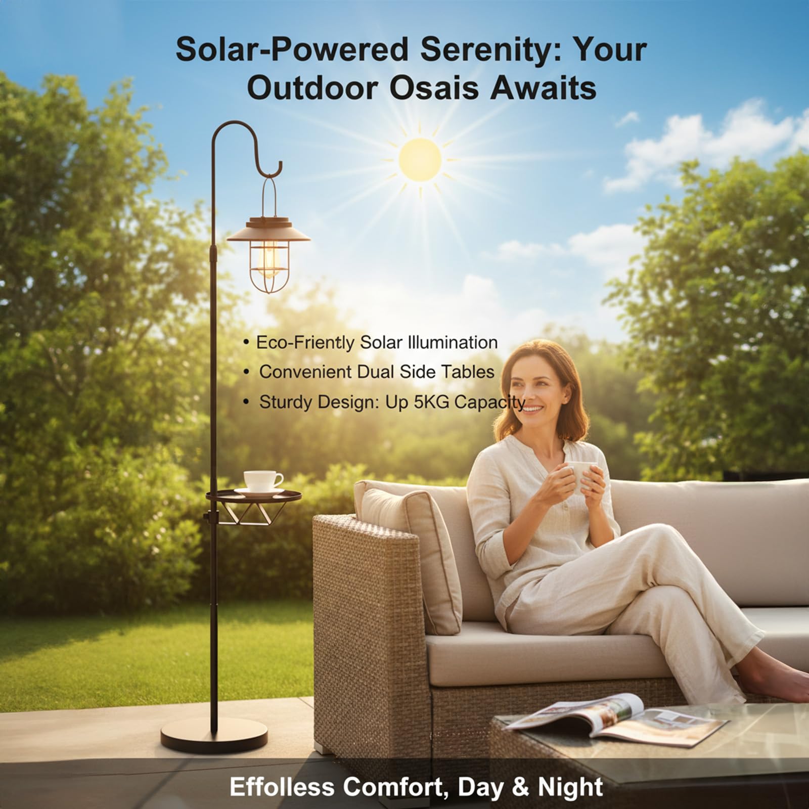 Solar Floor Lamp with Table for Outdoor Patio
