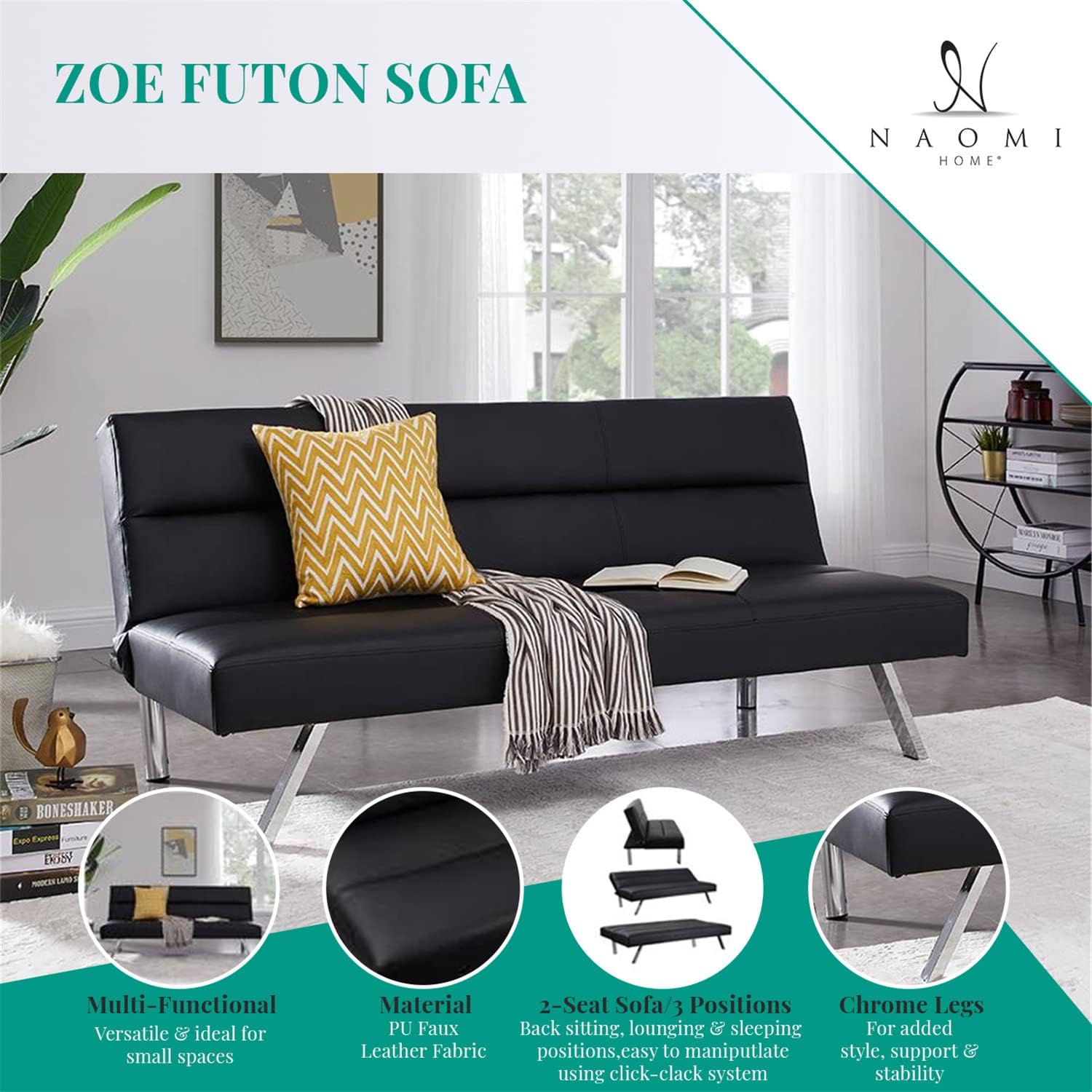 3-in-1 Convertible Futon Sofa Bed
