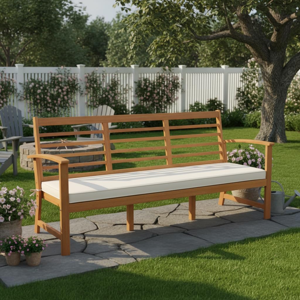 3-Seat Acacia Wood Outdoor Bench with Cushion