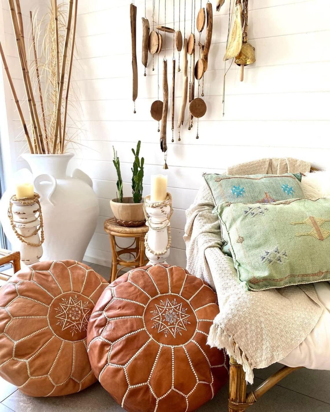 Handmade Moroccan Leather Pouf Ottoman
