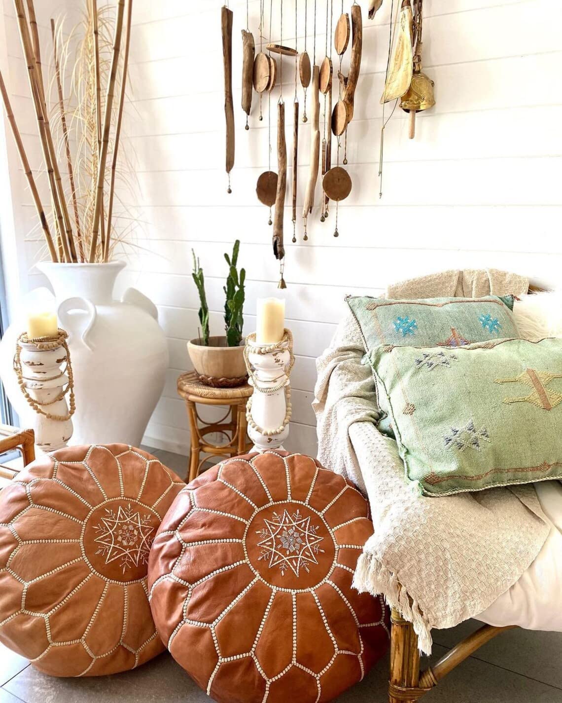 Handmade Moroccan Leather Pouf Ottoman