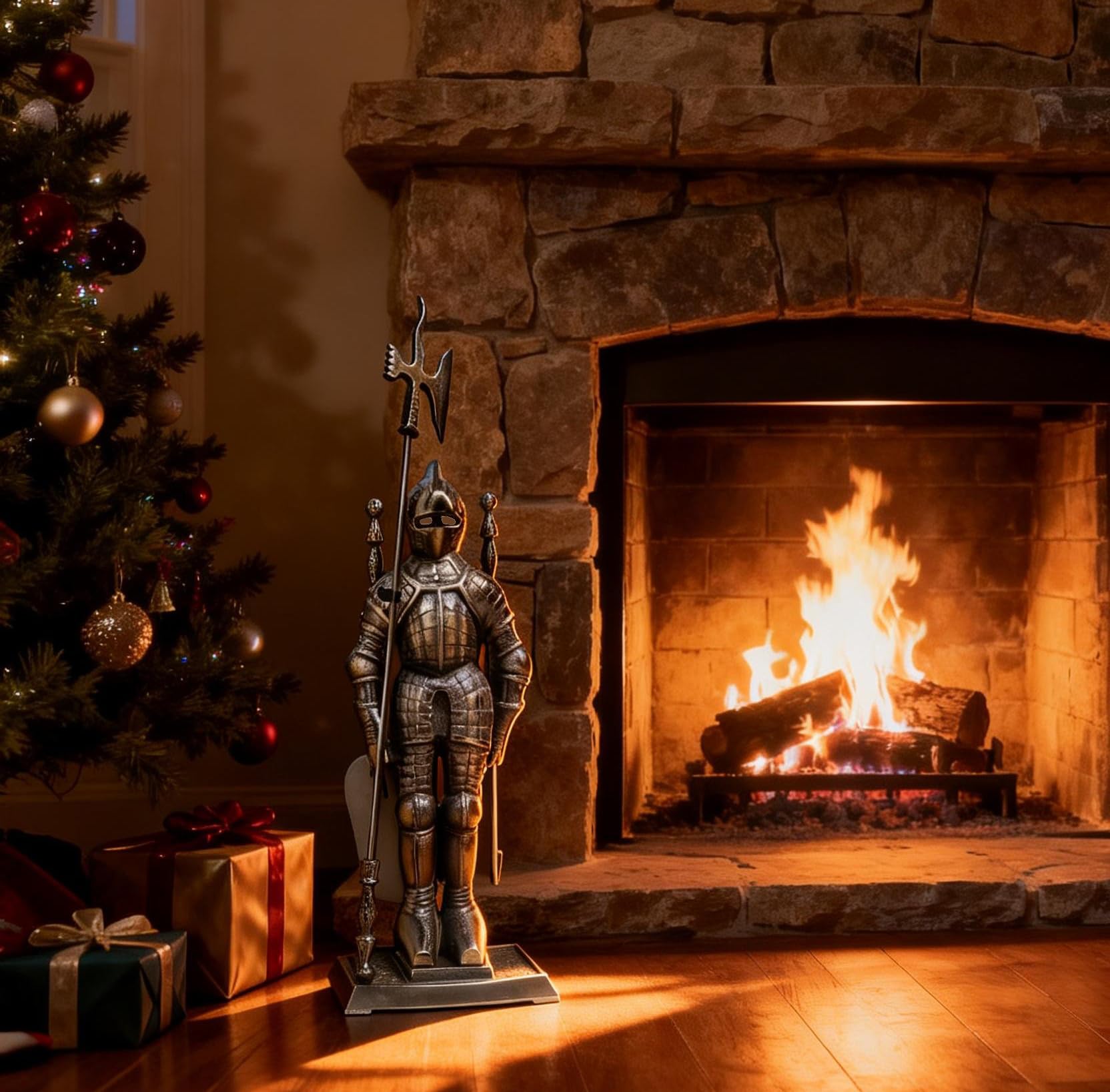 Medieval Knight Fireplace Tool Set - 4 Piece Cast Iron