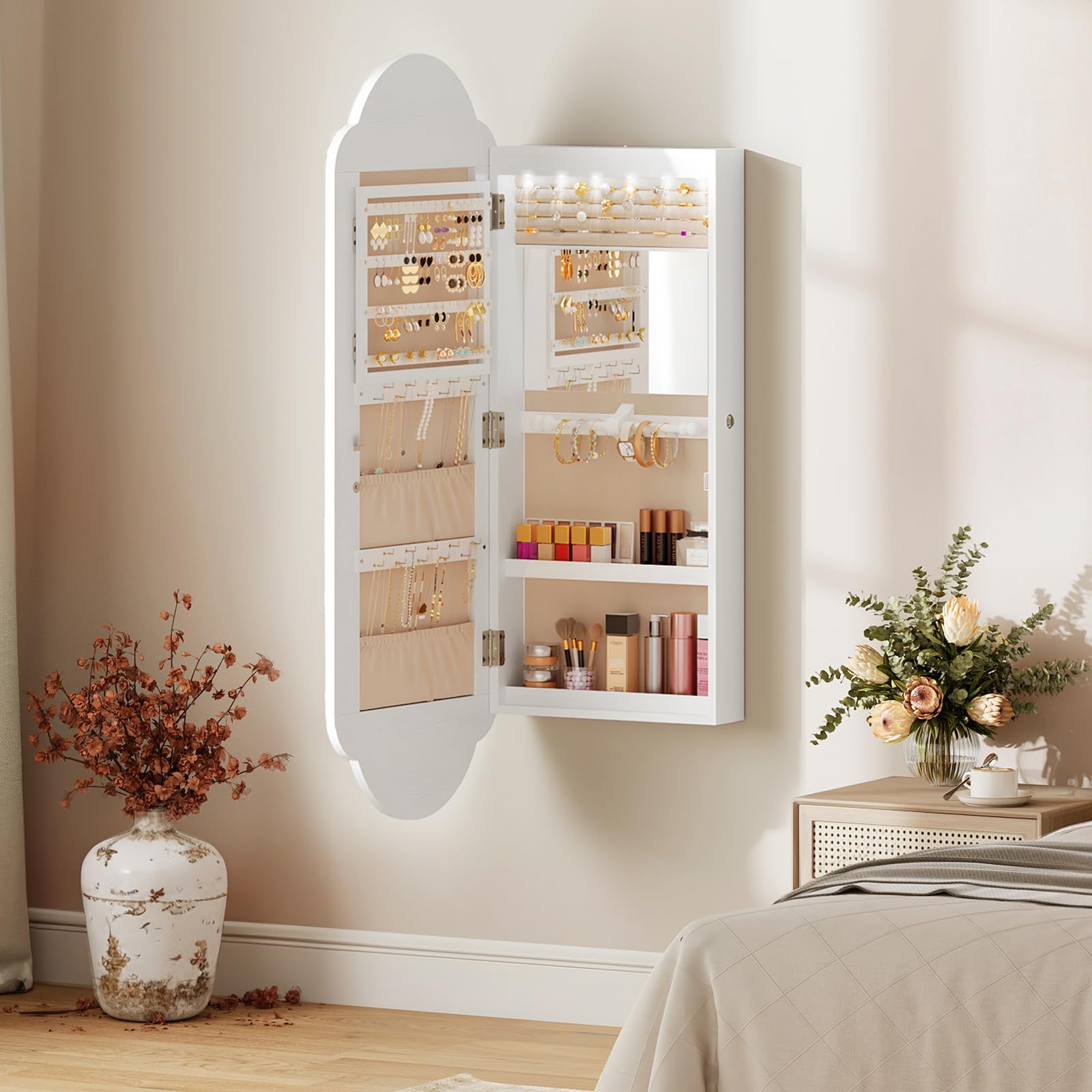 Wide LED Jewelry Cabinet with Mirror