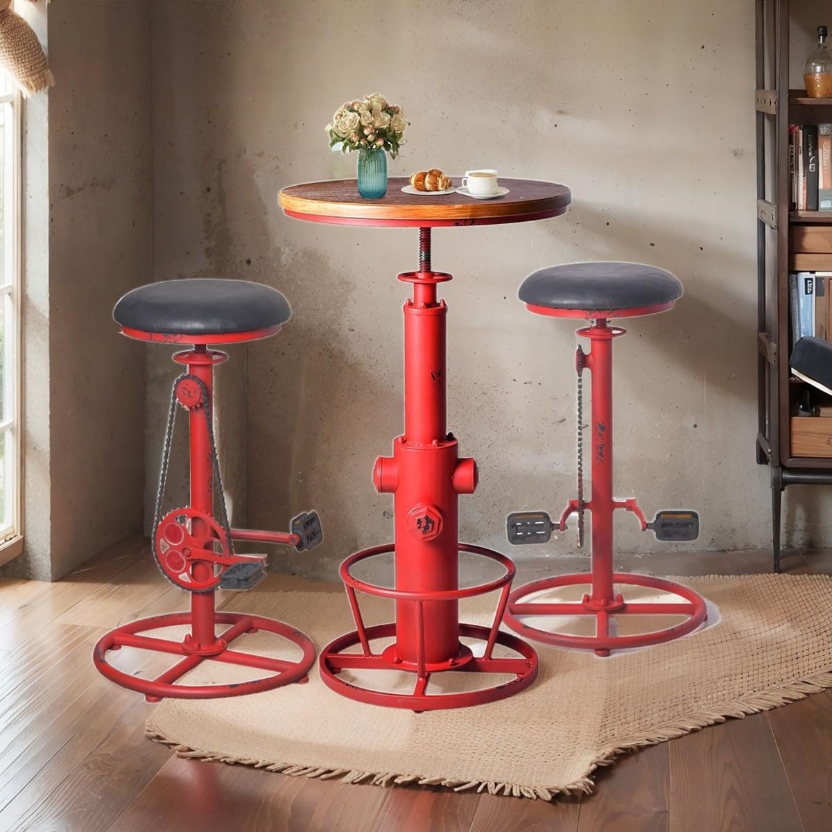 3 Piece Industrial Pub Bar Set with Adjustable Height