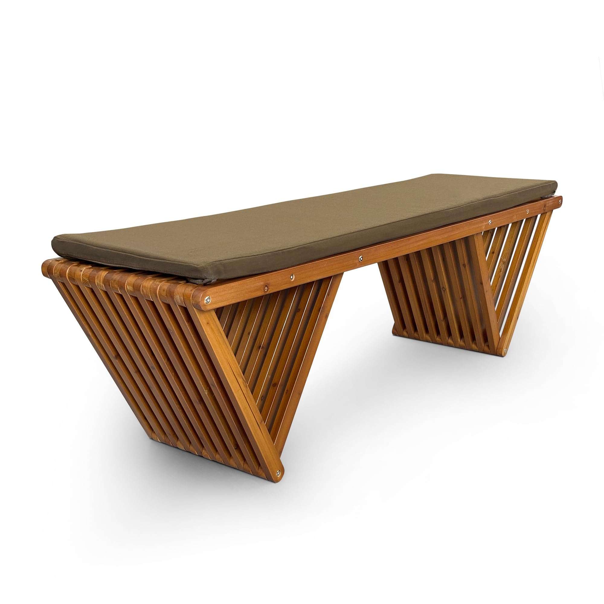 Outdoor Wooden Bench with Weatherproof Cushion - 3 Seater