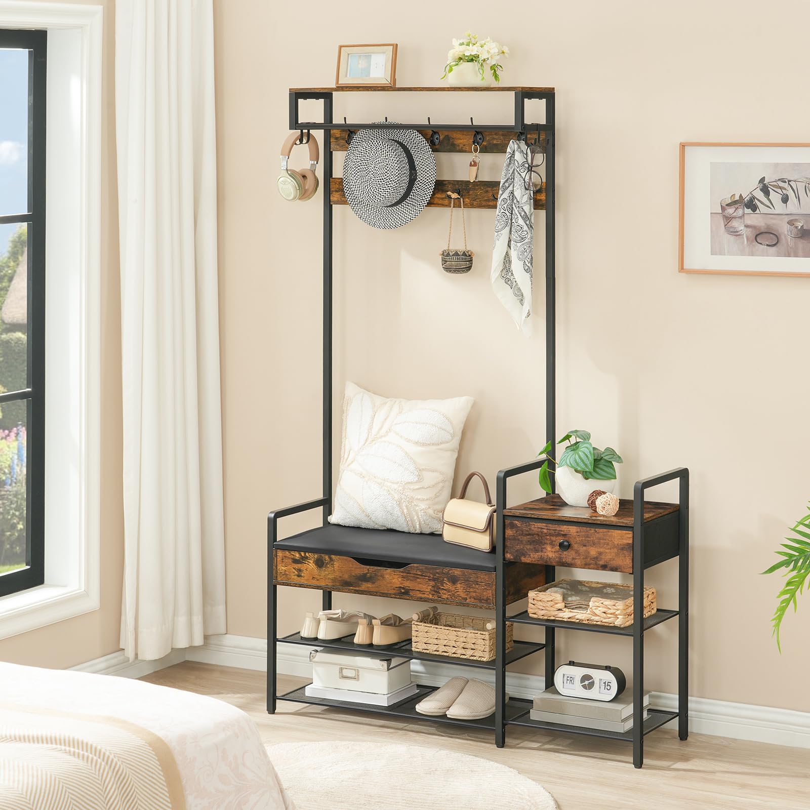 Hall Tree with Bench and Coat Rack
