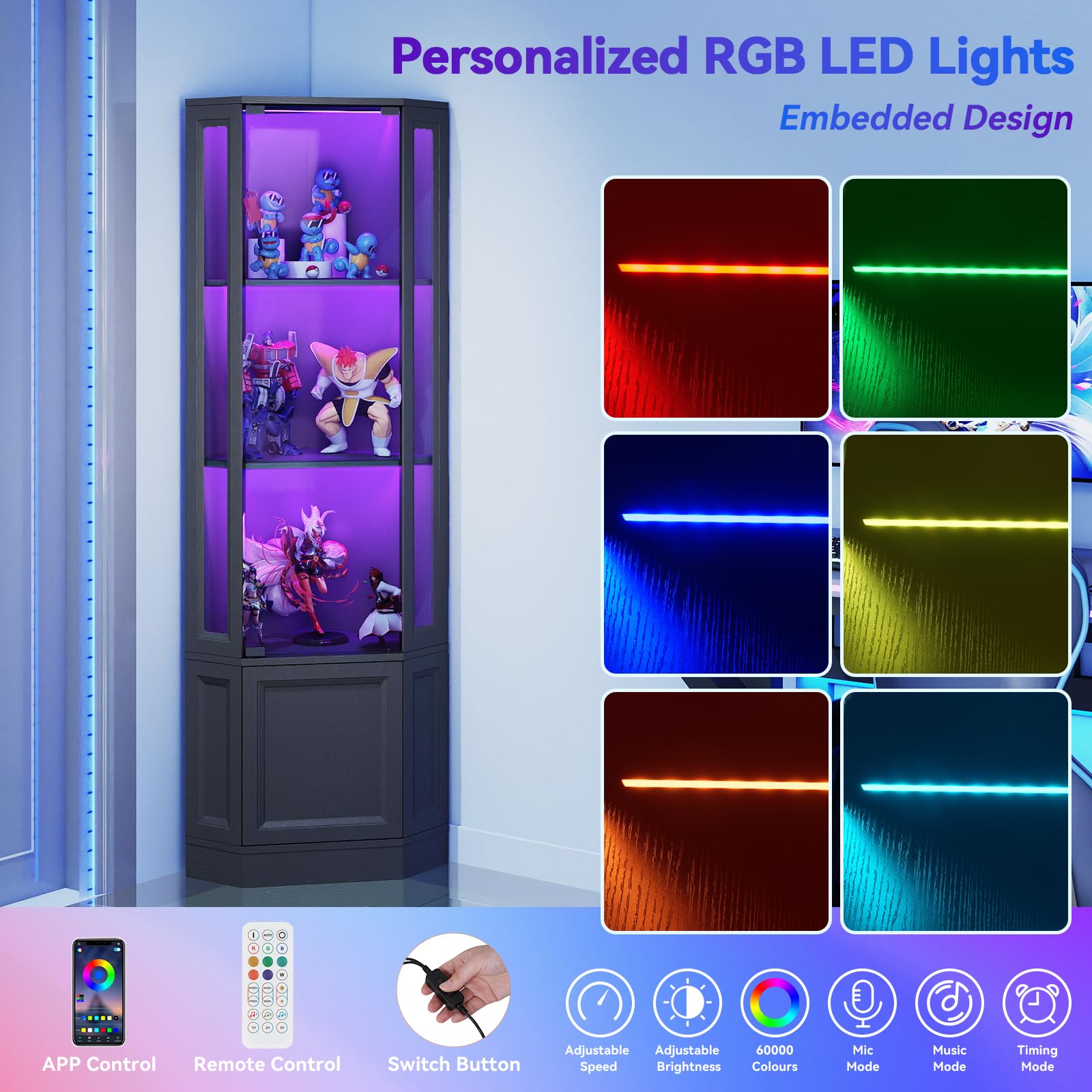 Corner Display Cabinet with RGB LED Lights