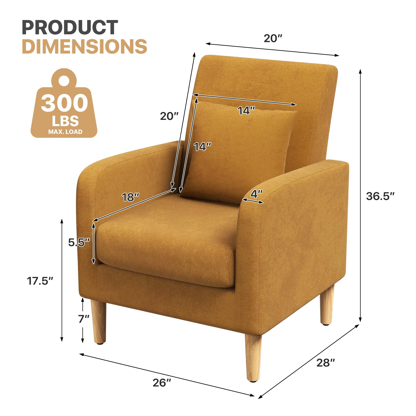 Mid-Century Upholstered Accent Chair with Lumbar Support