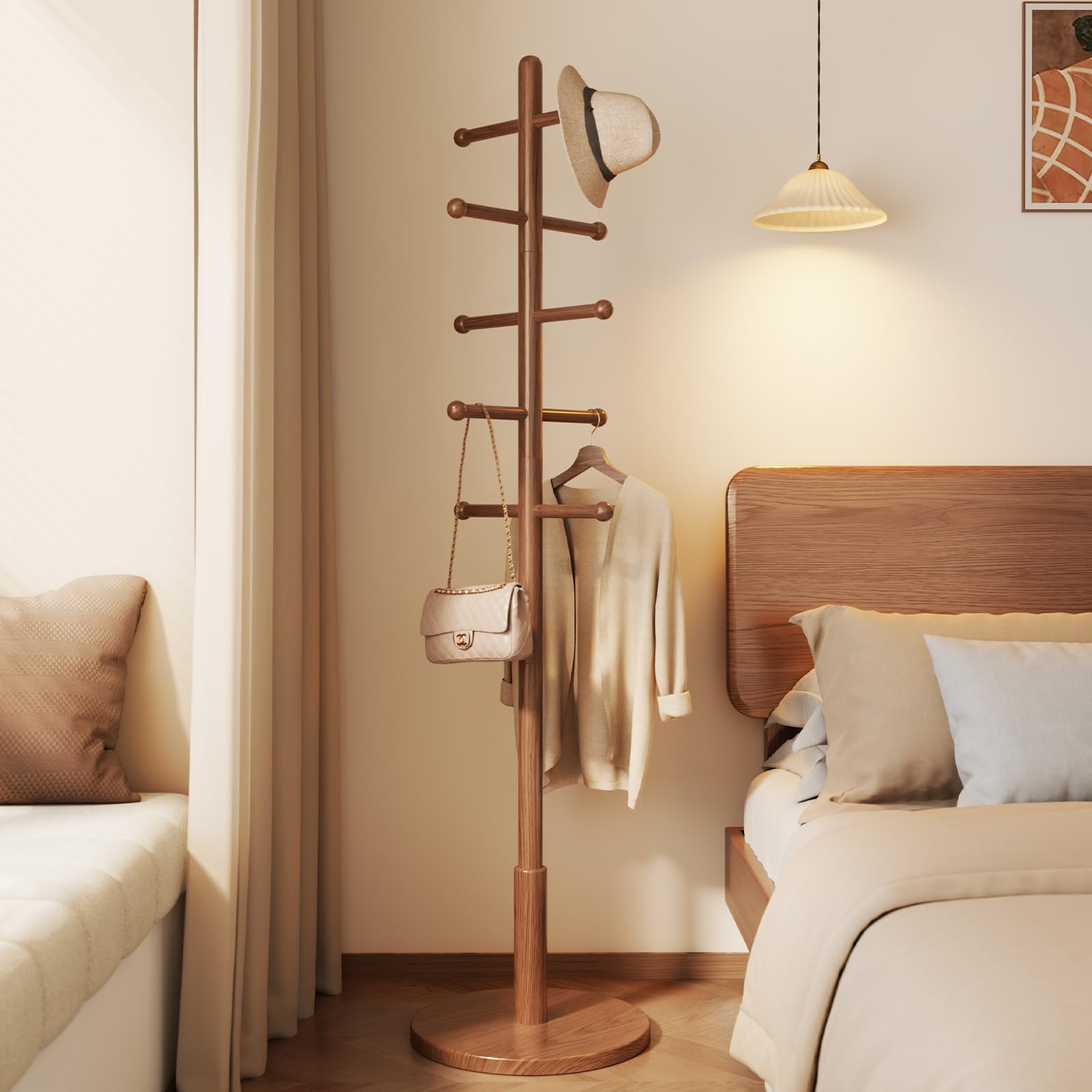 Solid Wood Coat Rack Freestanding with 10 Hooks