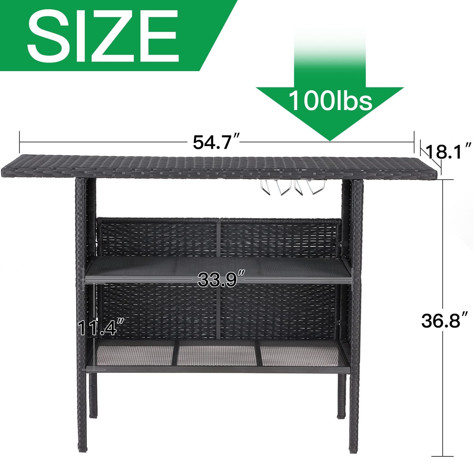 Outdoor Wicker Bar Table with Wine Glass Rack