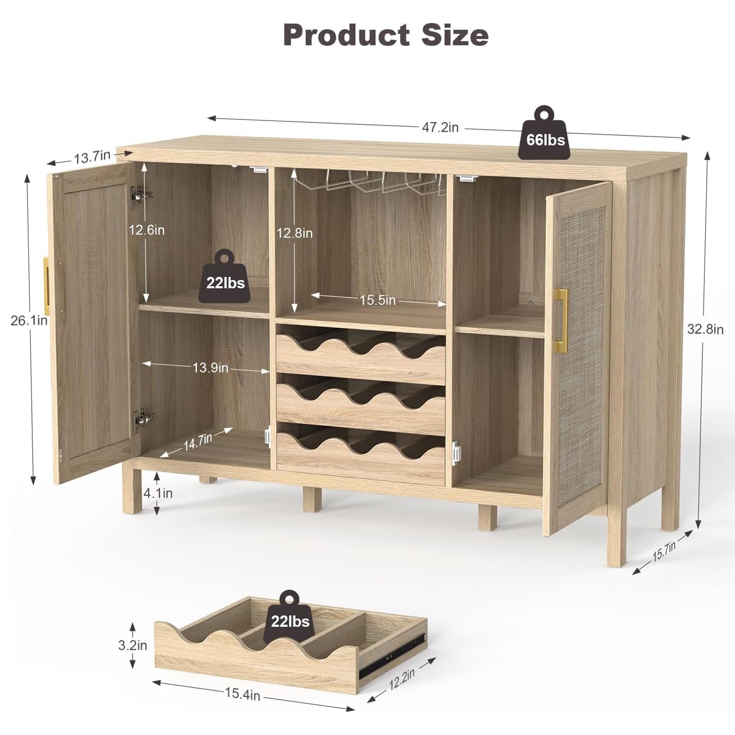 Rattan Wine Bar Cabinet with Glass Holder