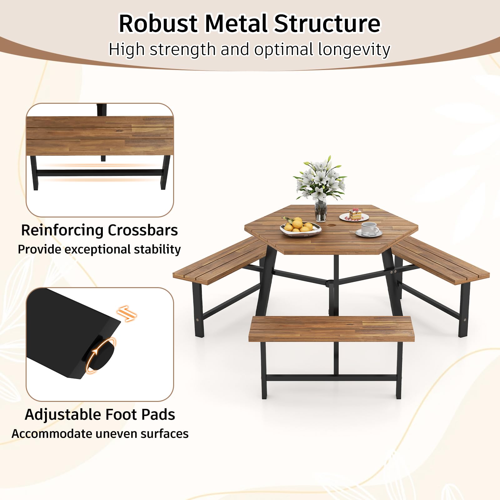 Hexagonal Picnic Table with Benches