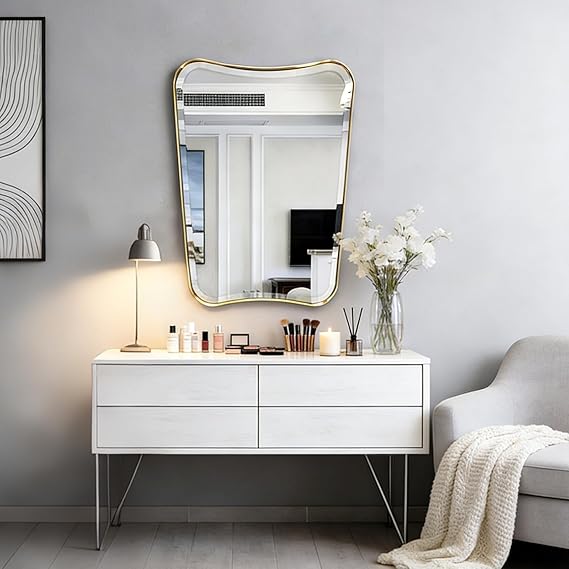 Wavy Bathroom Mirror 36x24 Inch Black Metal Frame