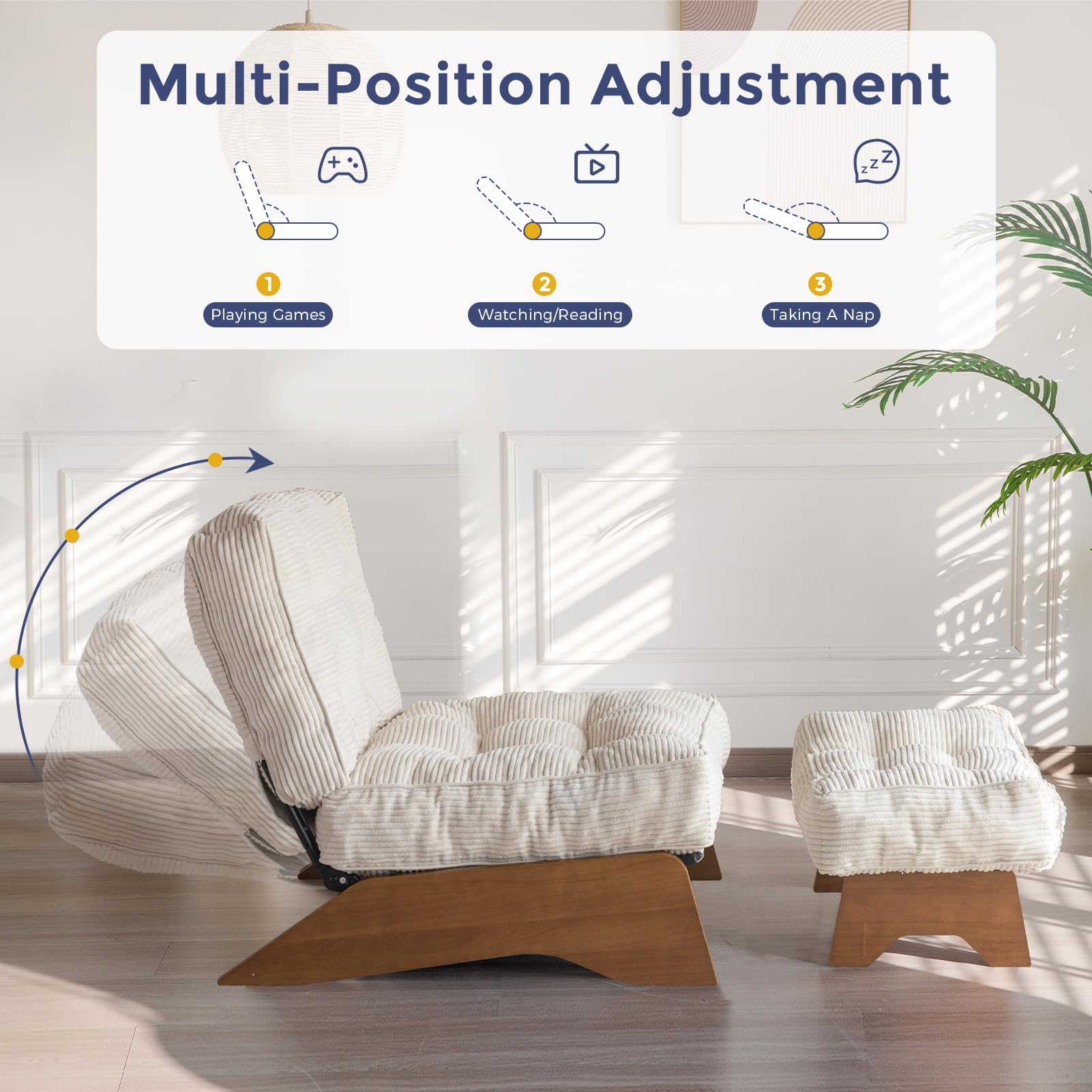 Accent Chair with Ottoman Adjustable Backrest