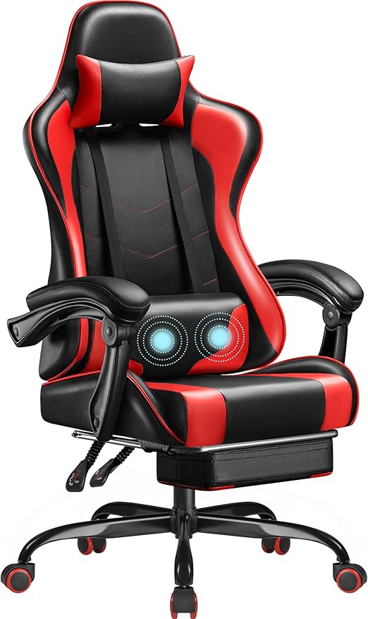 Ergonomic Gaming Chair with Footrest and Massage Lumbar Support