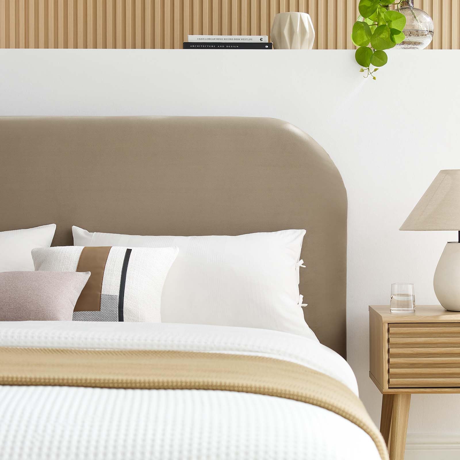 King Size Upholstered Platform Bed Frame with Curved Headboard