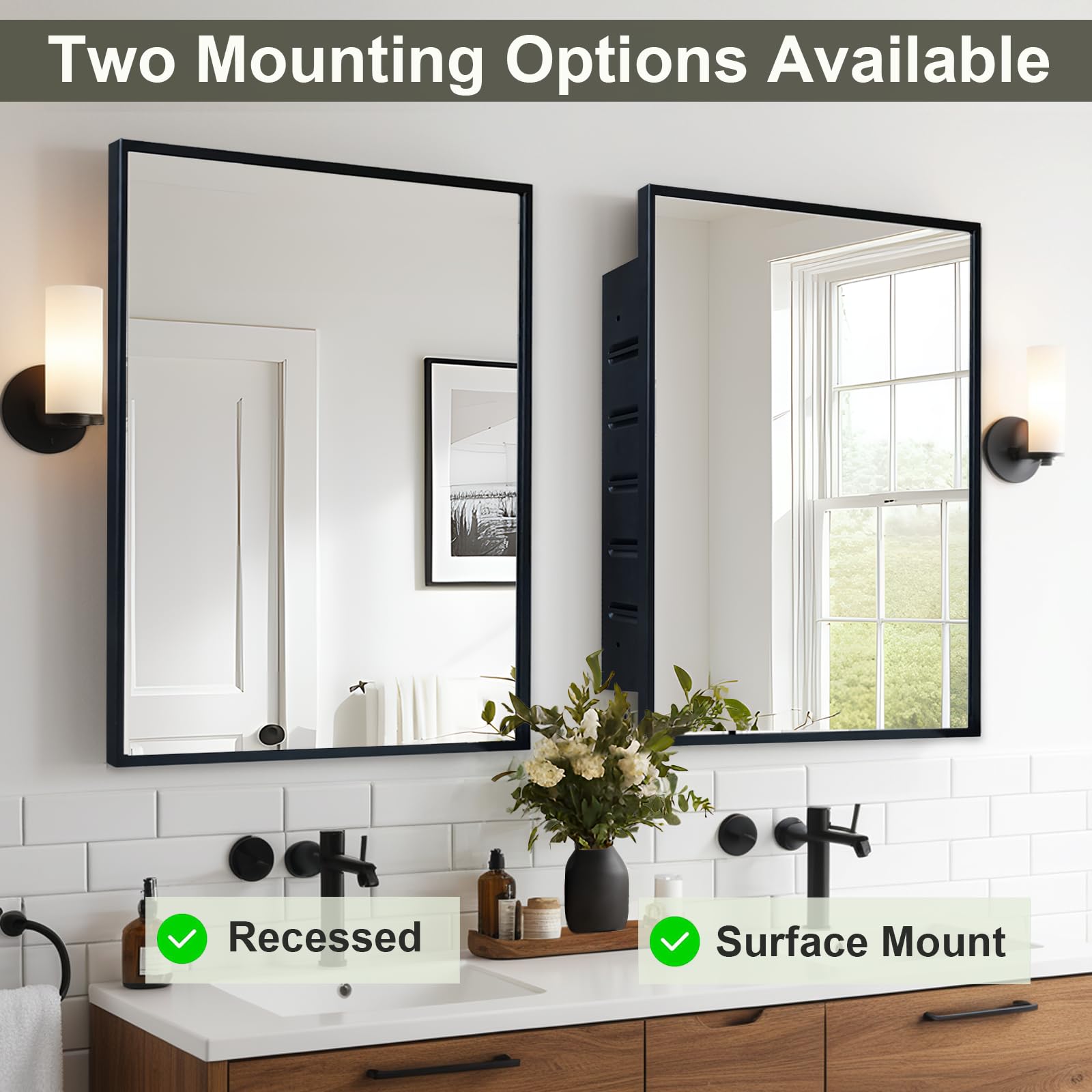 Recessed Medicine Cabinet with Mirror 16x24 Inch