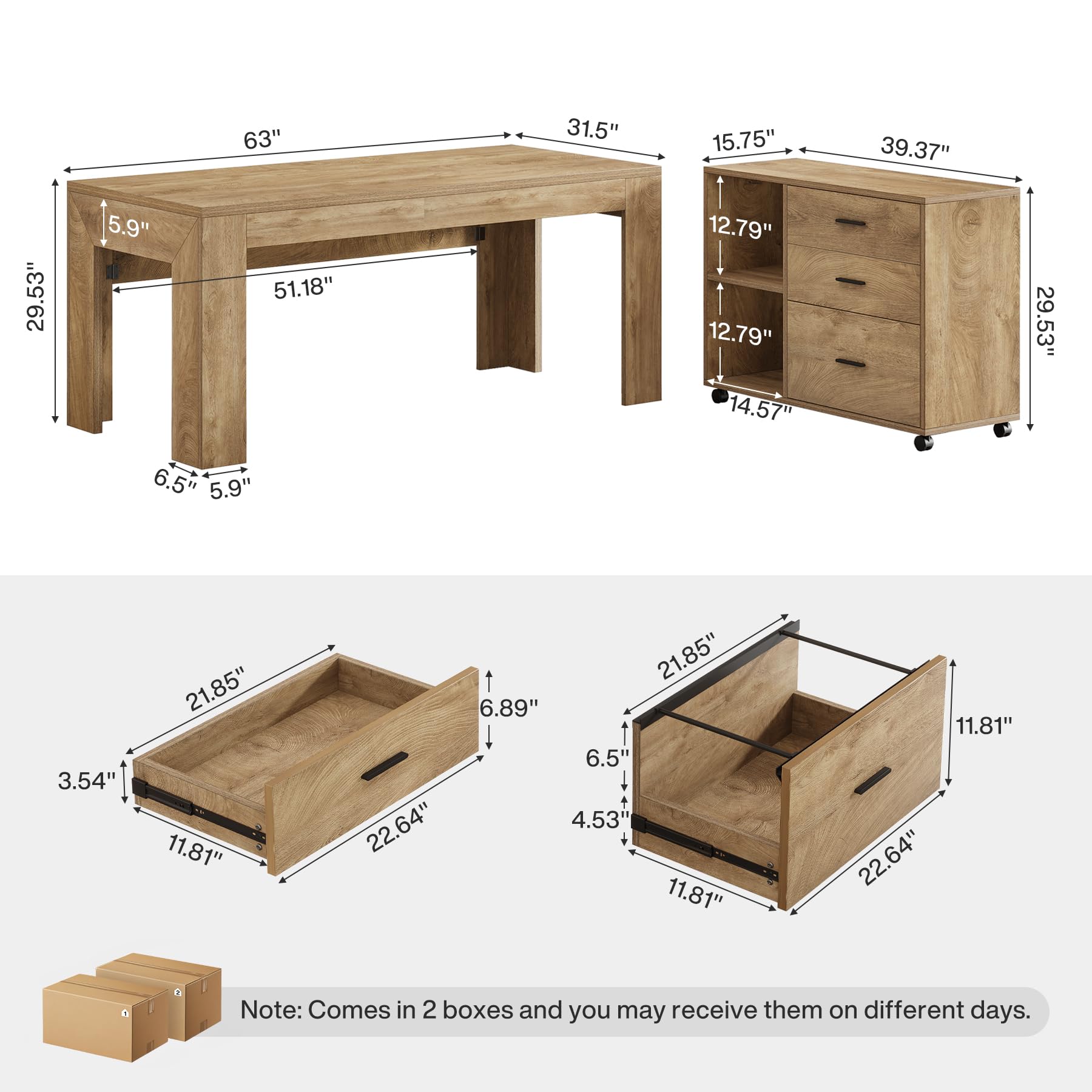 L-Shaped Executive Desk with File Cabinet