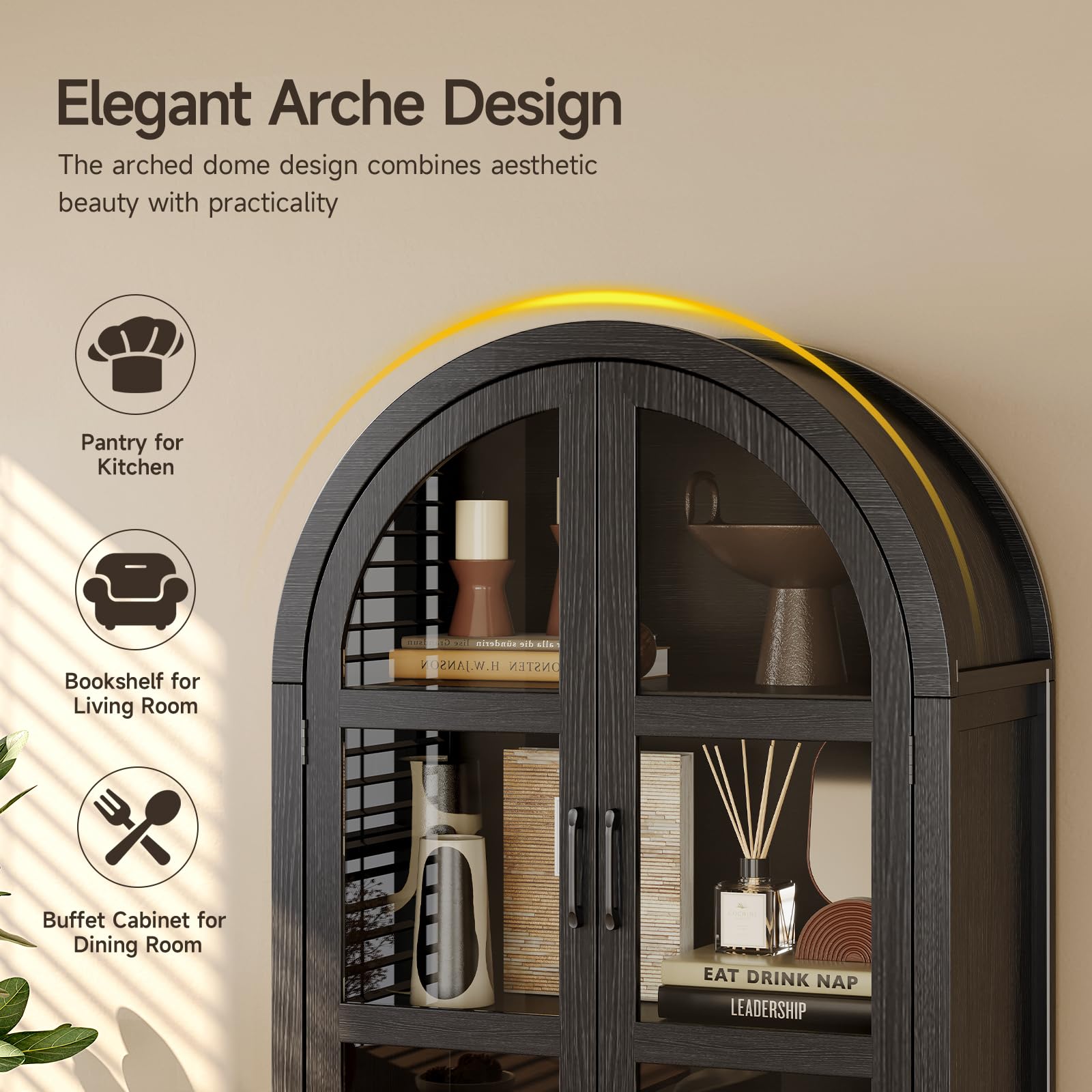 71" Tall Arched Cabinet with Glass Doors