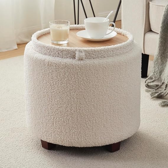 Round Storage Ottoman with Tray Lid