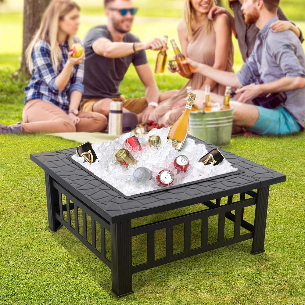 32-Inch Square Metal Fire Pit