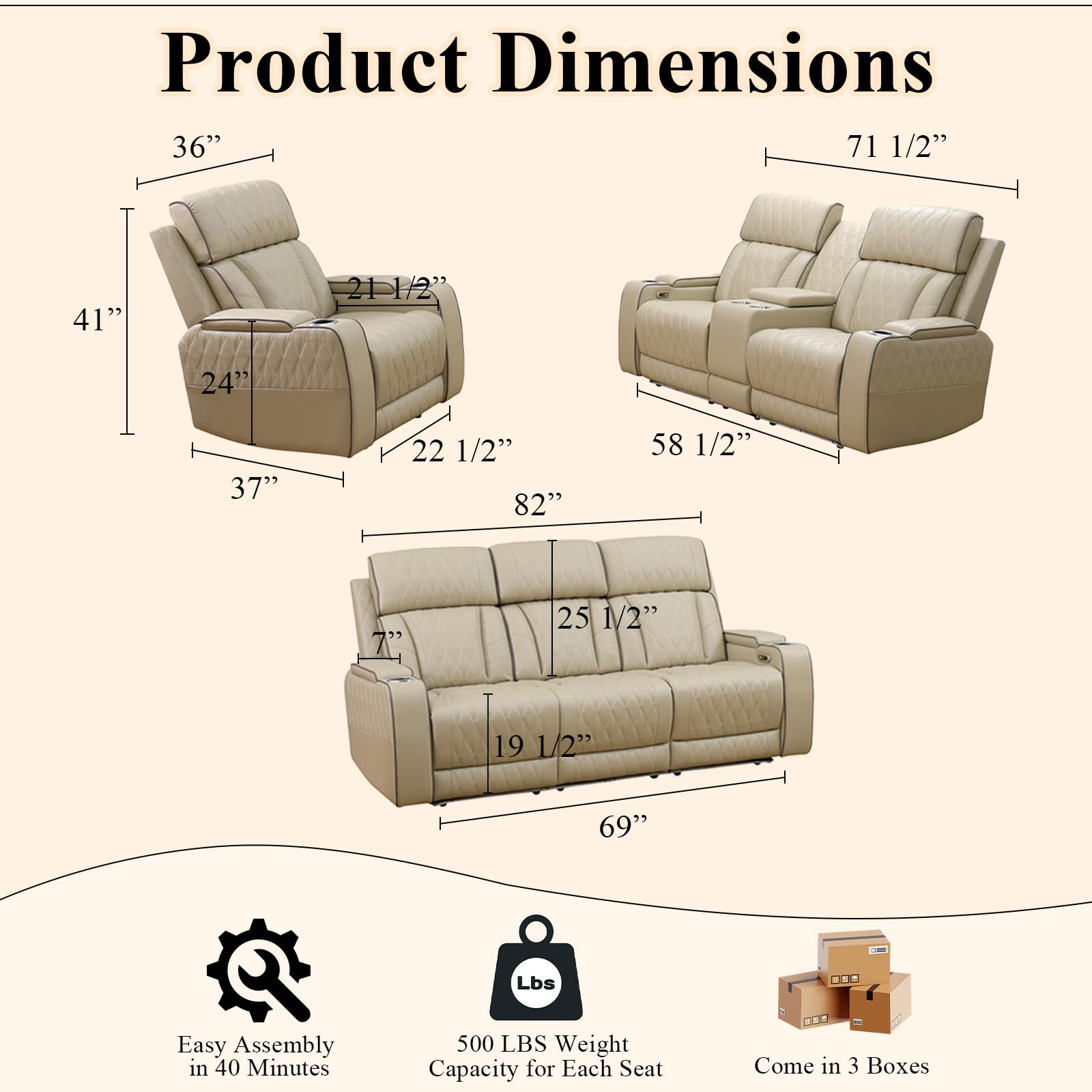 Power Reclining Sectional Sofa with LED Lights and USB Charging