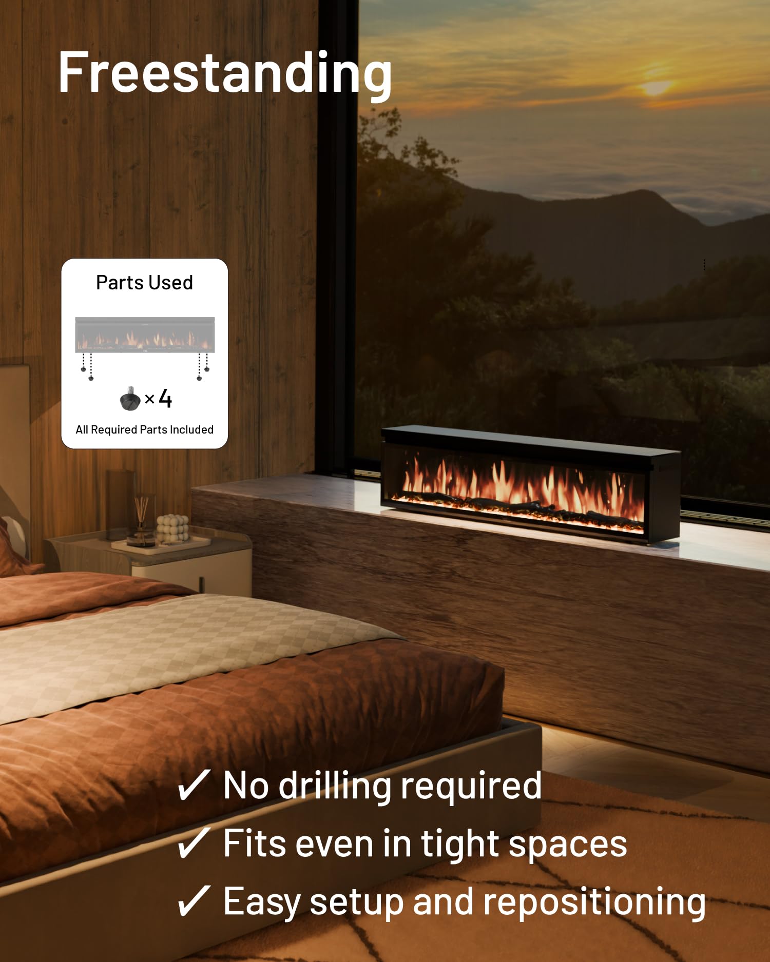 40" Electric Fireplace Wall Mount with WiFi Control