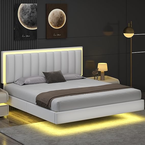 King Floating Bed Frame with LED Lights