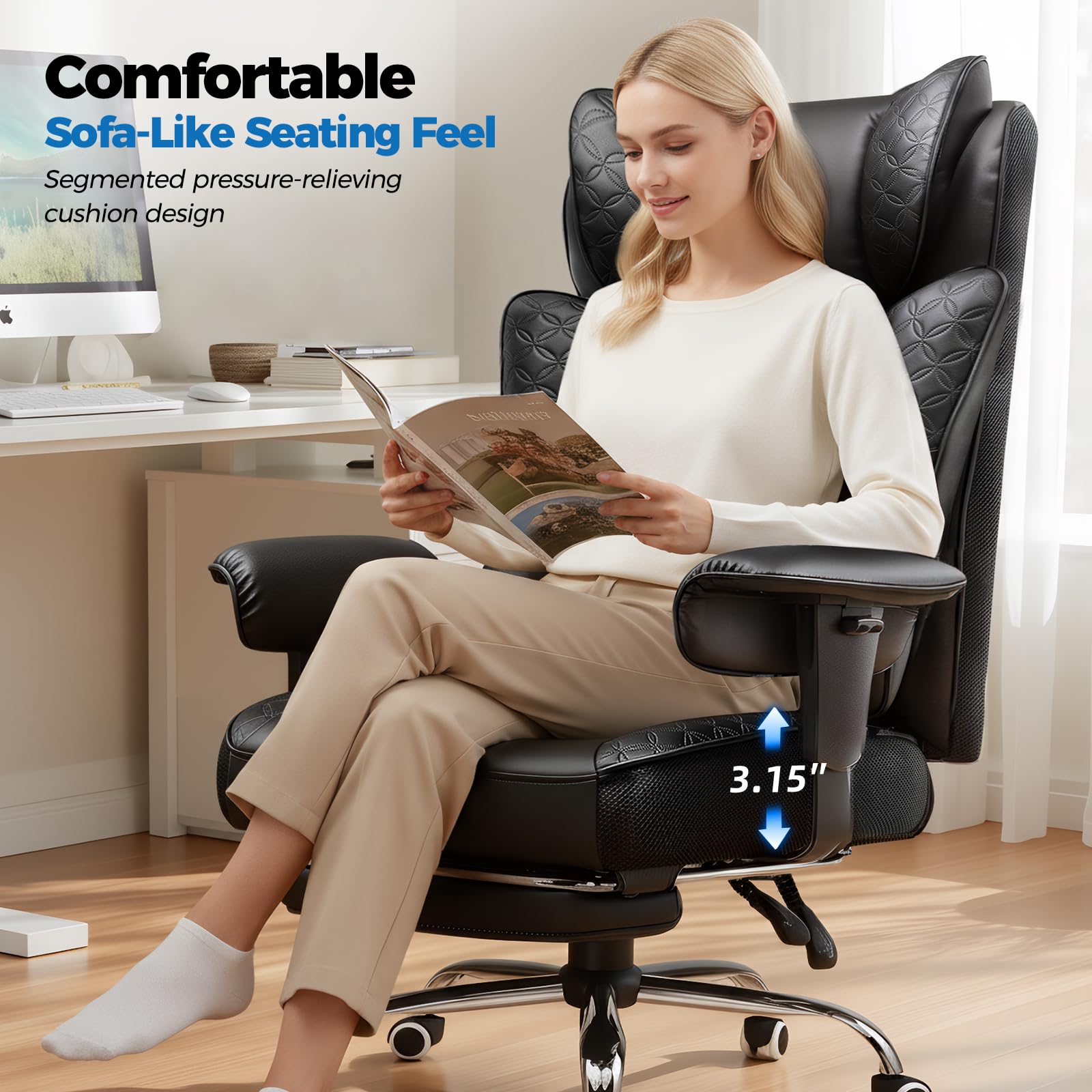 Big and Tall Office Chair 400LBS Wide Ergonomic Gaming Chair with Footrest