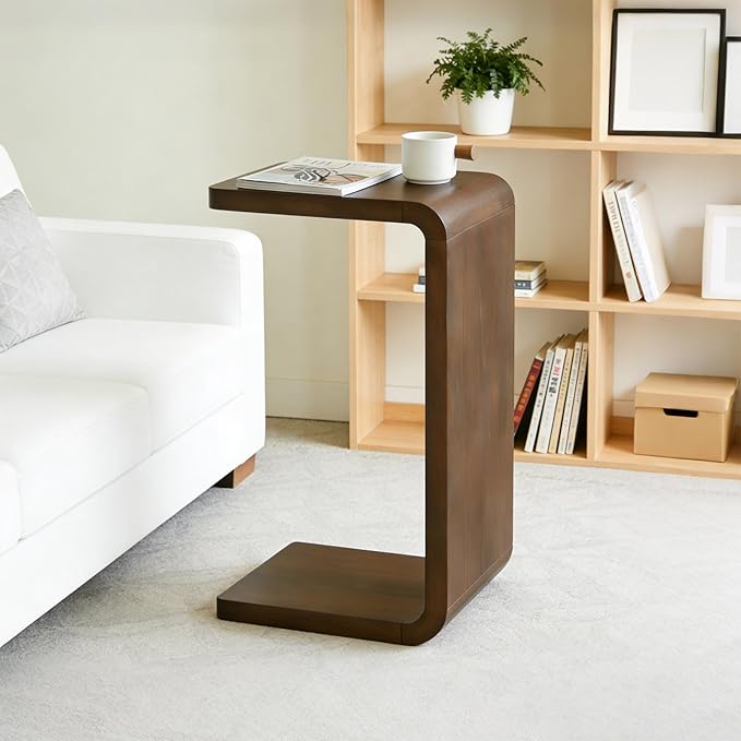 C-Shaped End Table Wooden Side Table