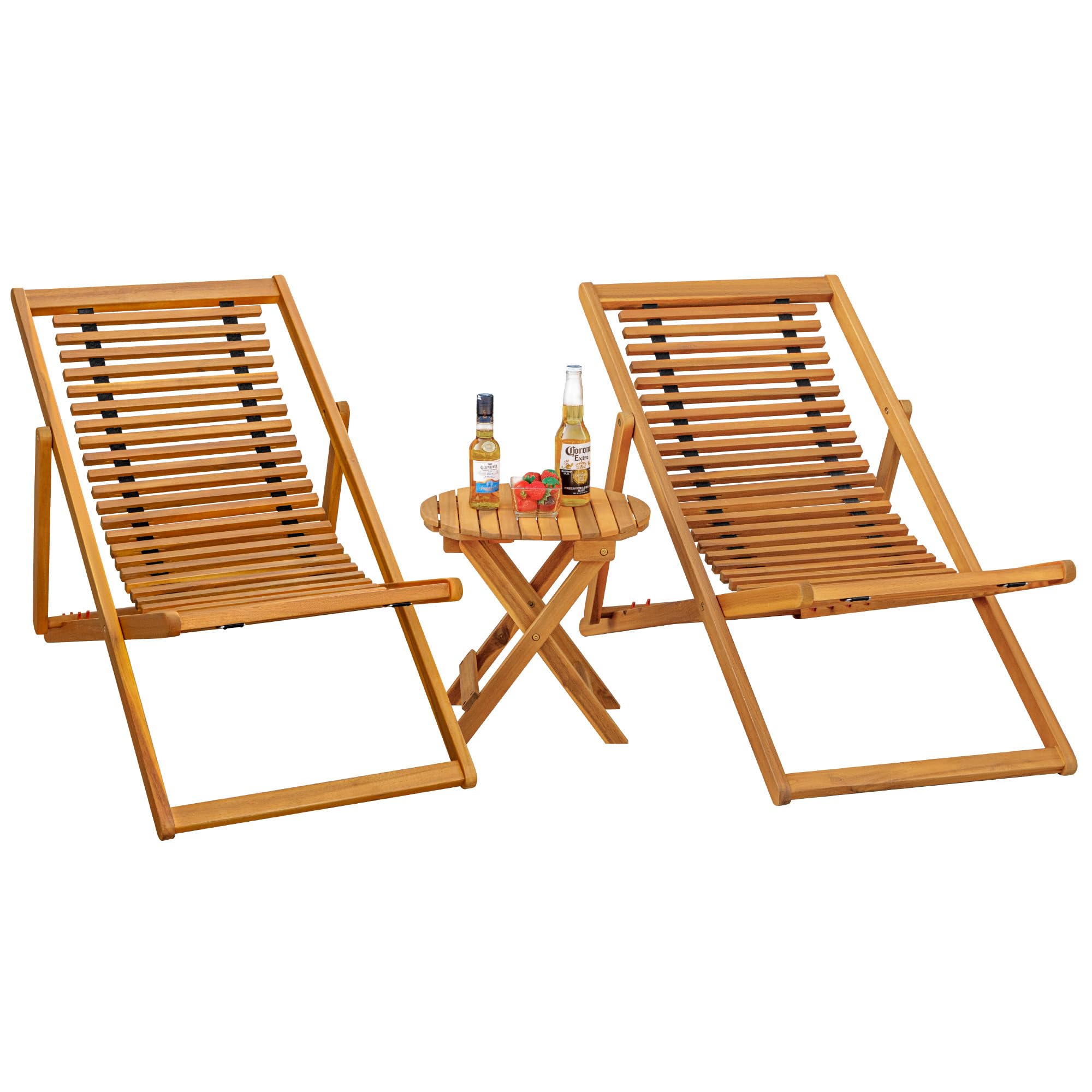 3-Piece Acacia Wood Patio Chaise Lounge Set