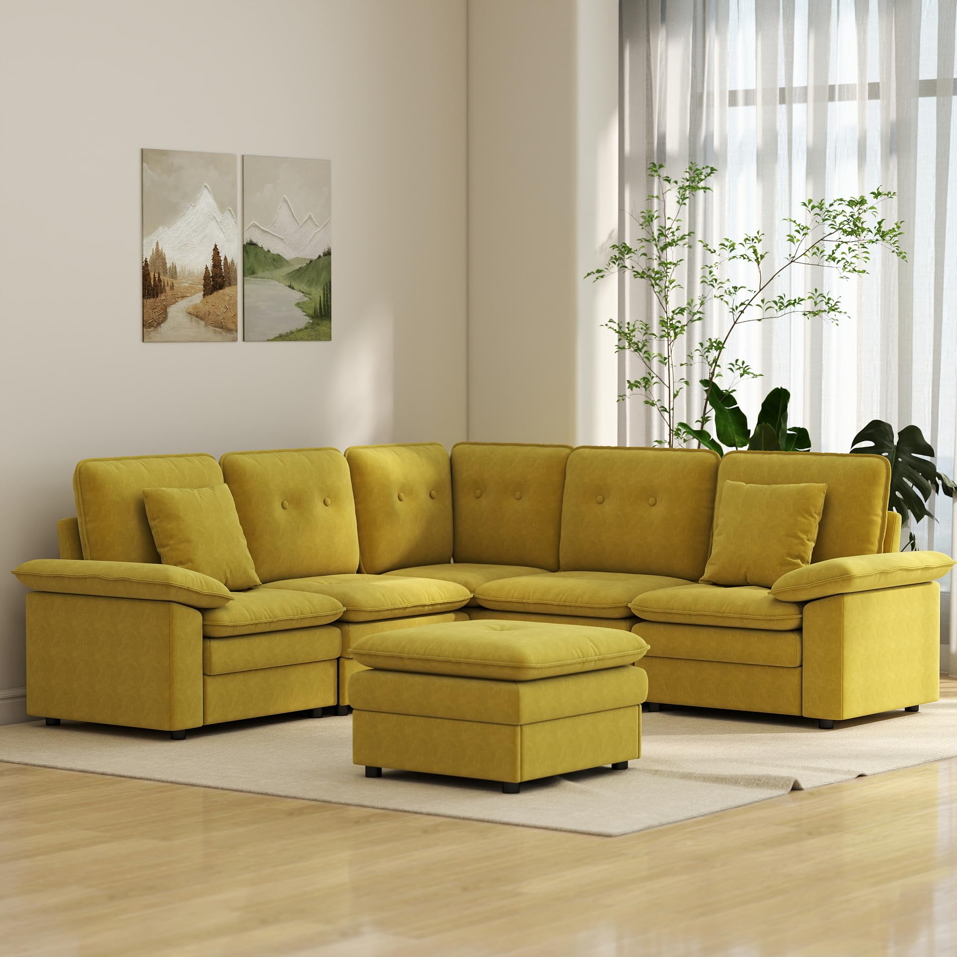 6-Seat Modular Sectional Sofa with Ottoman
