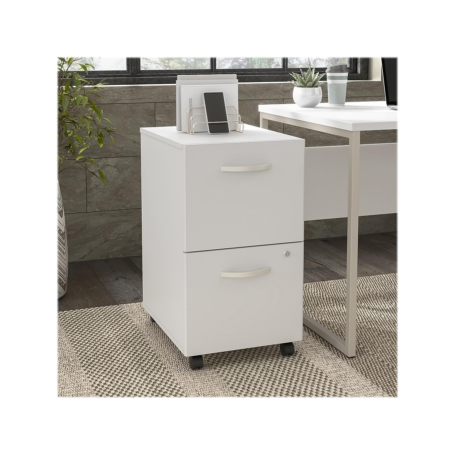 2 Drawer Mobile File Cabinet White