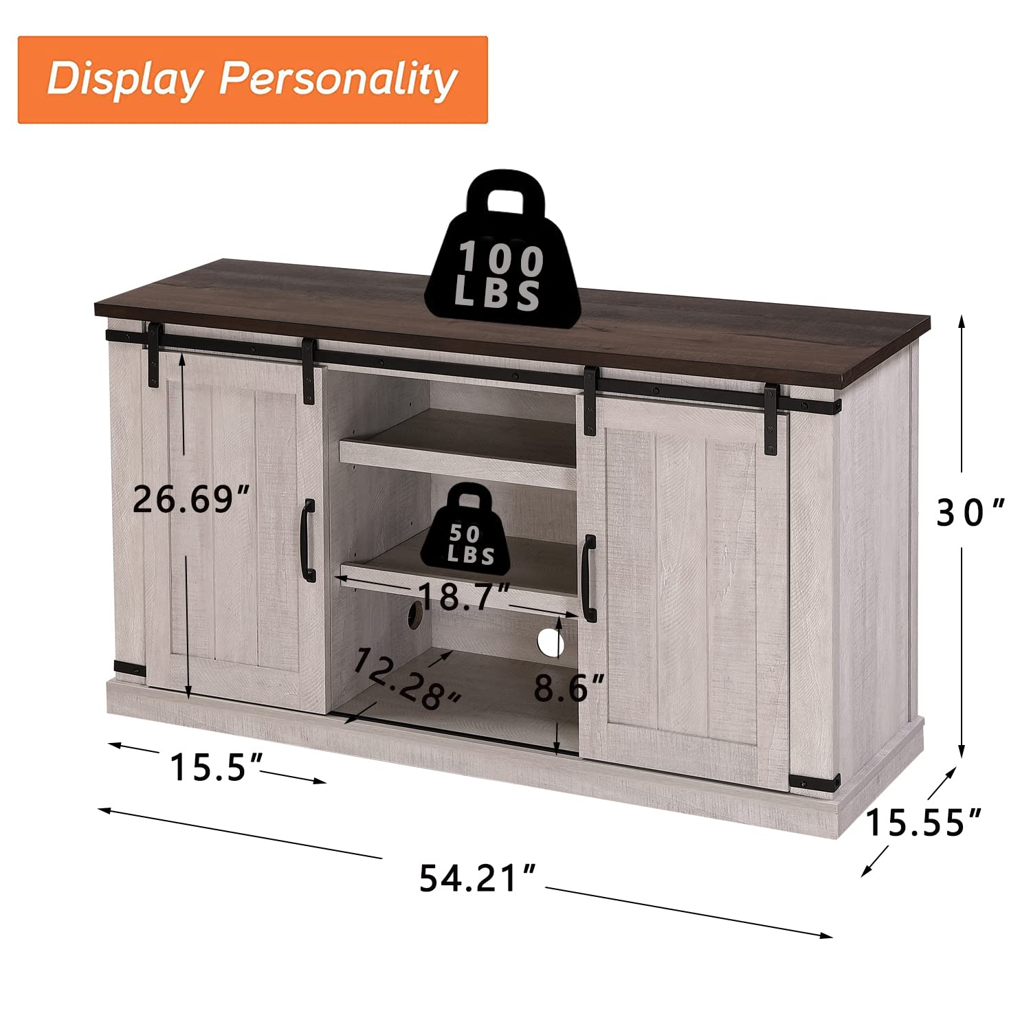 Modern Farmhouse TV Stand for 65 Inch TV with Sliding Barn Door