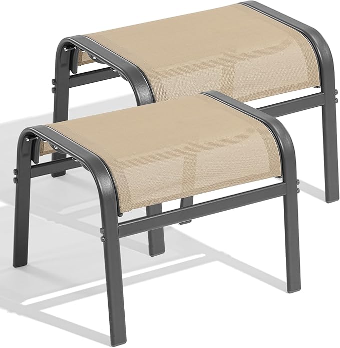 Outdoor Ottoman Footrest Set of 2 - Textilene Fabric with Metal Frame