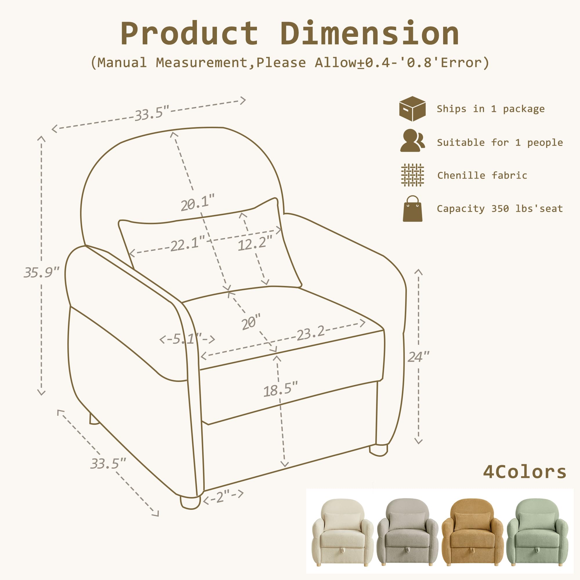 Accent Chair with Storage Ginger Yellow 33.5"