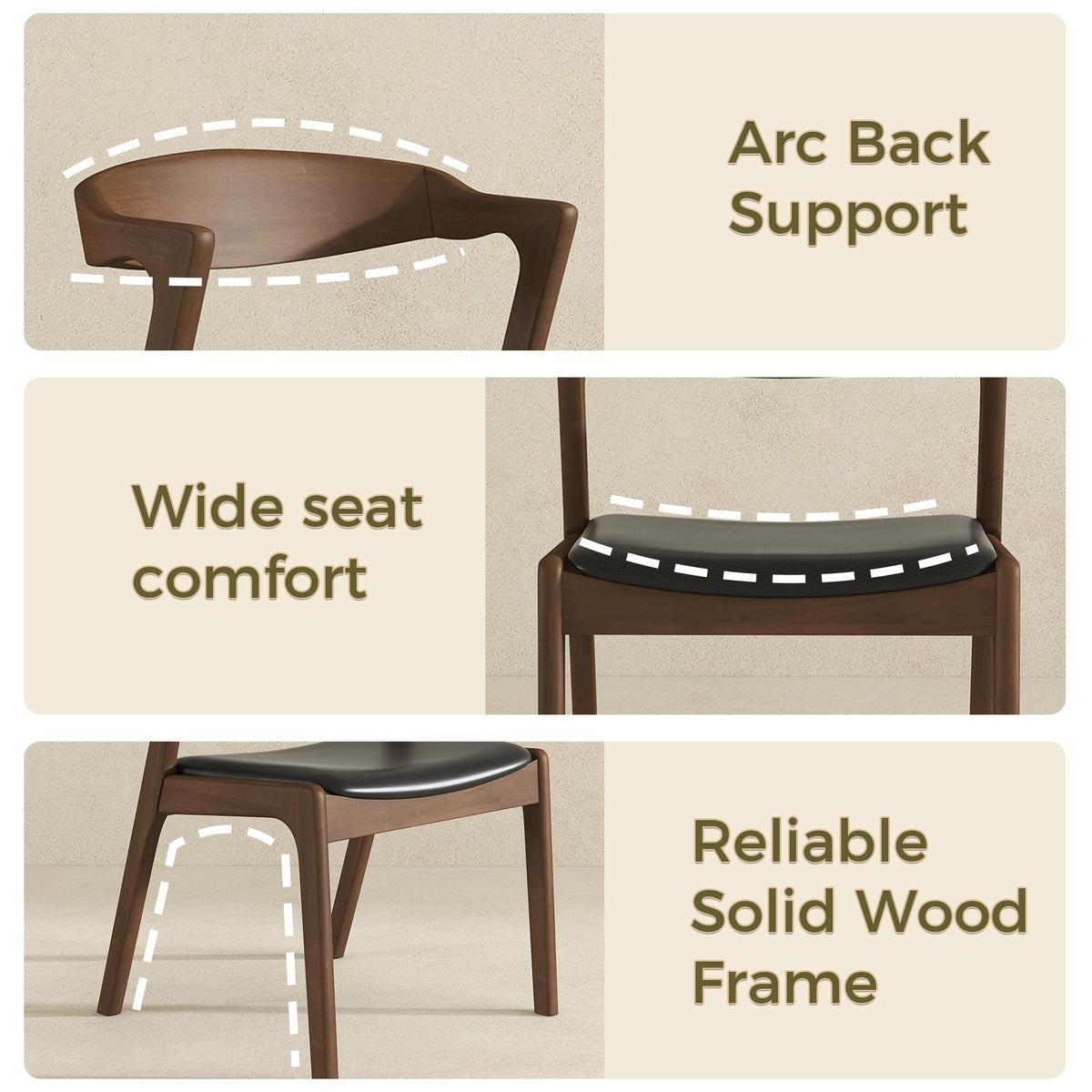 Solid Wood Leather Dining Chair Set of 2