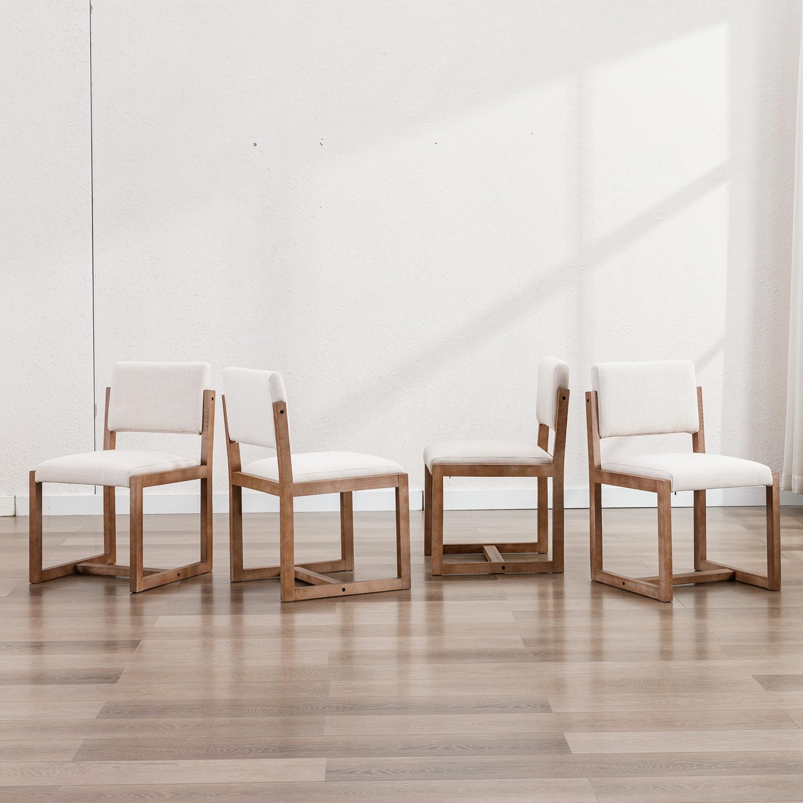 Upholstered Dining Chairs Set of 4 - Mid-Century Modern Linen Fabric
