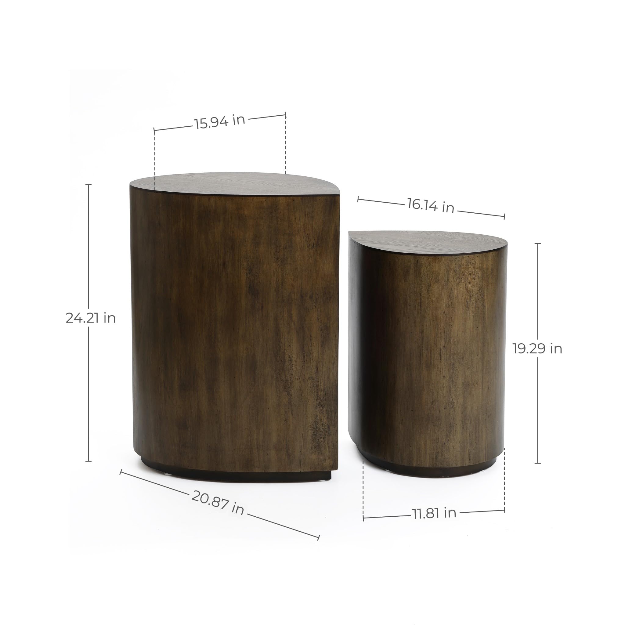 Nesting Coffee Tables Set of 2 Teardrop Walnut Wood Accent Side Tables
