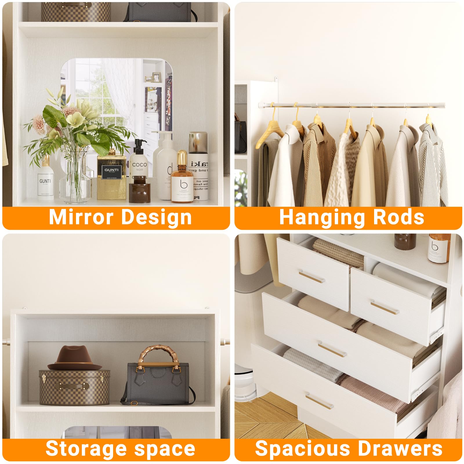Walk-In Closet Organizer with 8 Drawers and Mirror