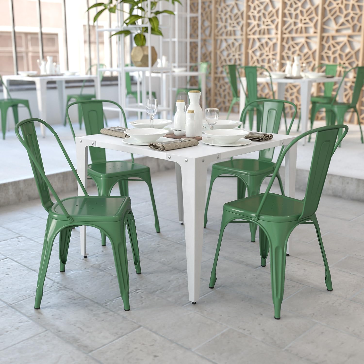 Green Metal Indoor-Outdoor Stackable Chair - 4 Pack