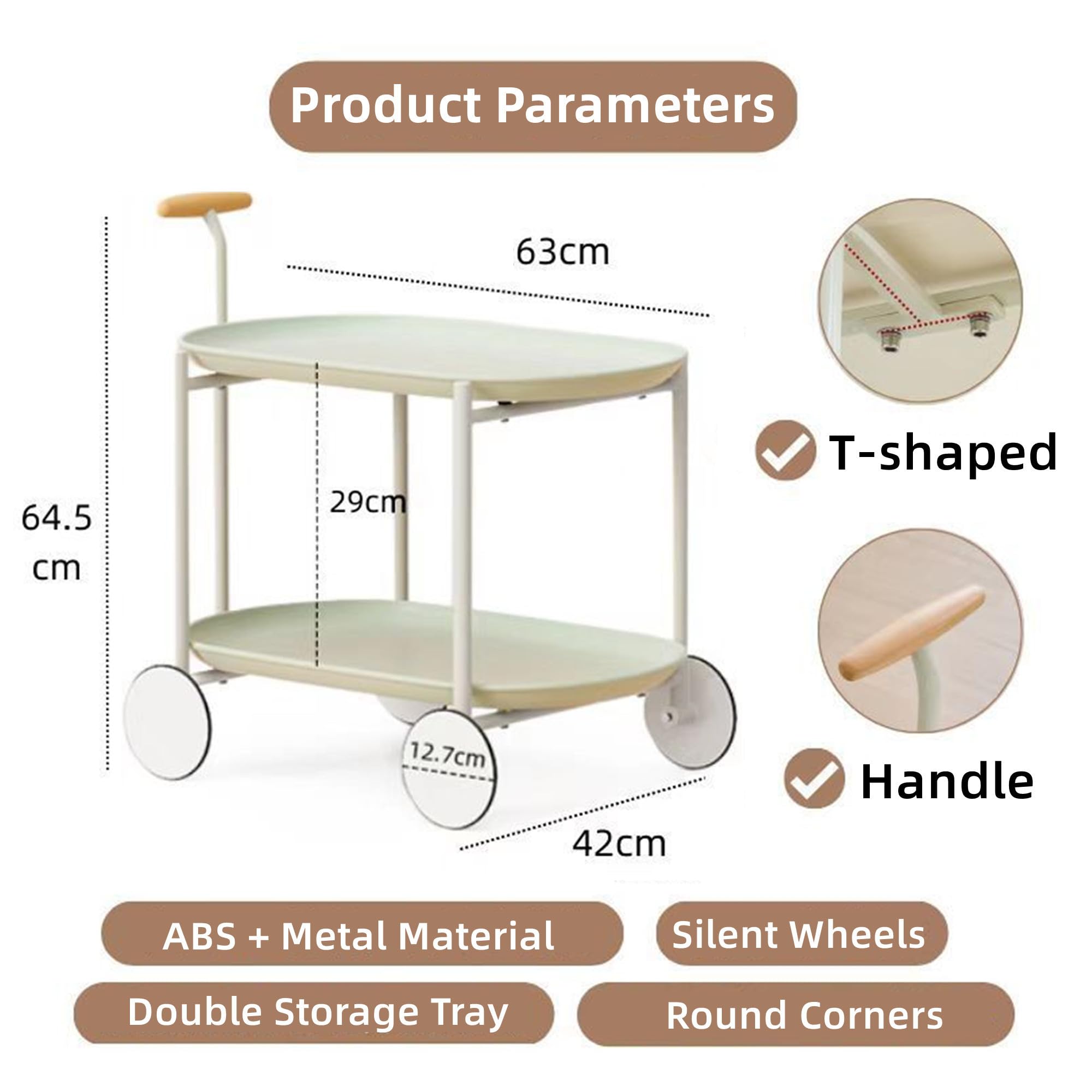 2-Tier Rolling Bar Cart with Wheels
