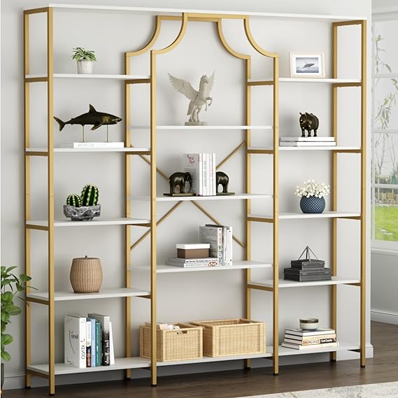 13-Tier Gold & White Bookshelf