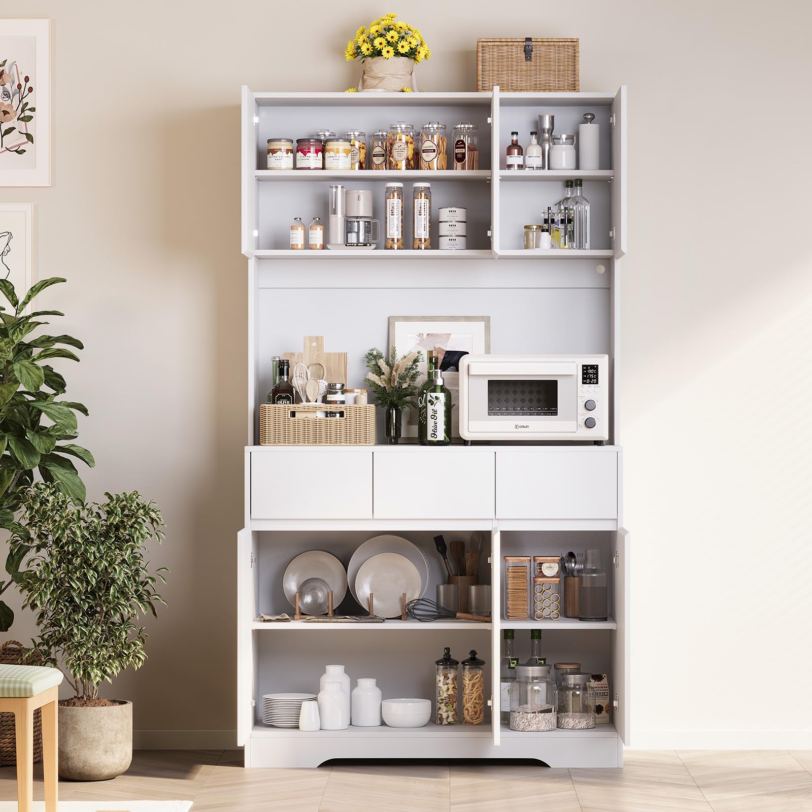 71'' Freestanding Pantry Cabinet with LED Light & Charging Station
