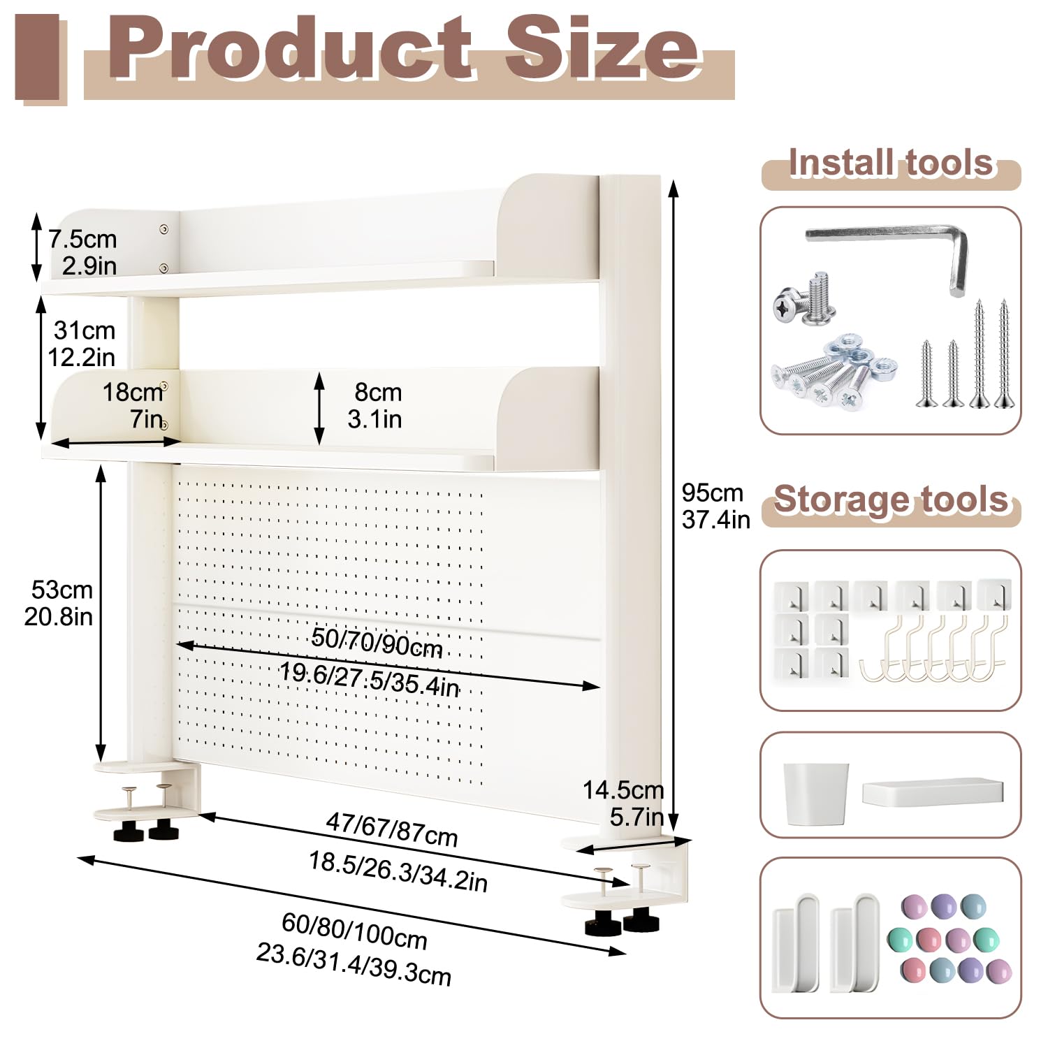 Clamp On Desk Organizer Shelf with Pegboard
